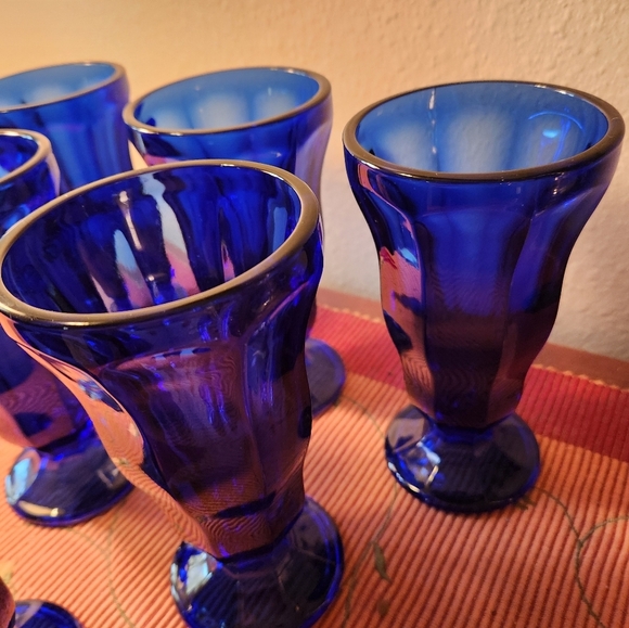 Vintage Anchor Hocking Cobalt Blue Glass 10oz. Soda Fountain Glasses Set of 6 - Picture 4 of 8